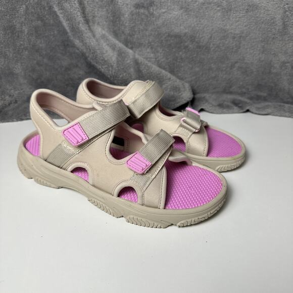 Girls Nature Sport Sandals Beige Pink Lightweight Easy‎ On Hook and Loop Size 4 - Picture 10 of 12